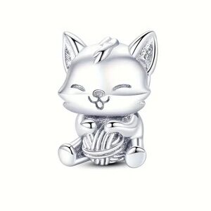 Silver Kitten Yarn Ball Playful Pandora Style